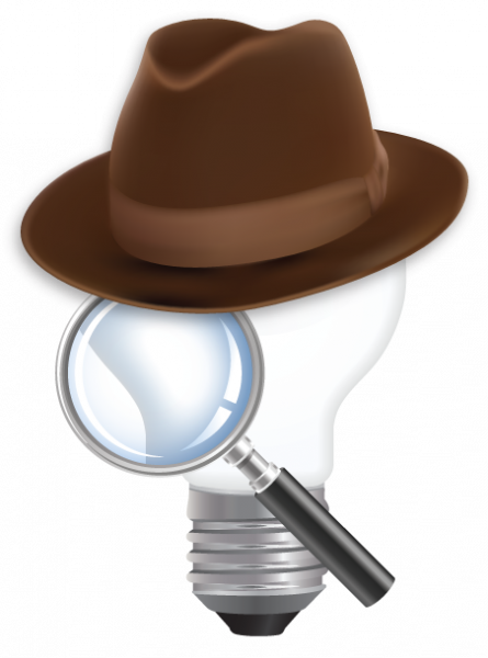 ChemHAT lightbulb logo wearing detective hat